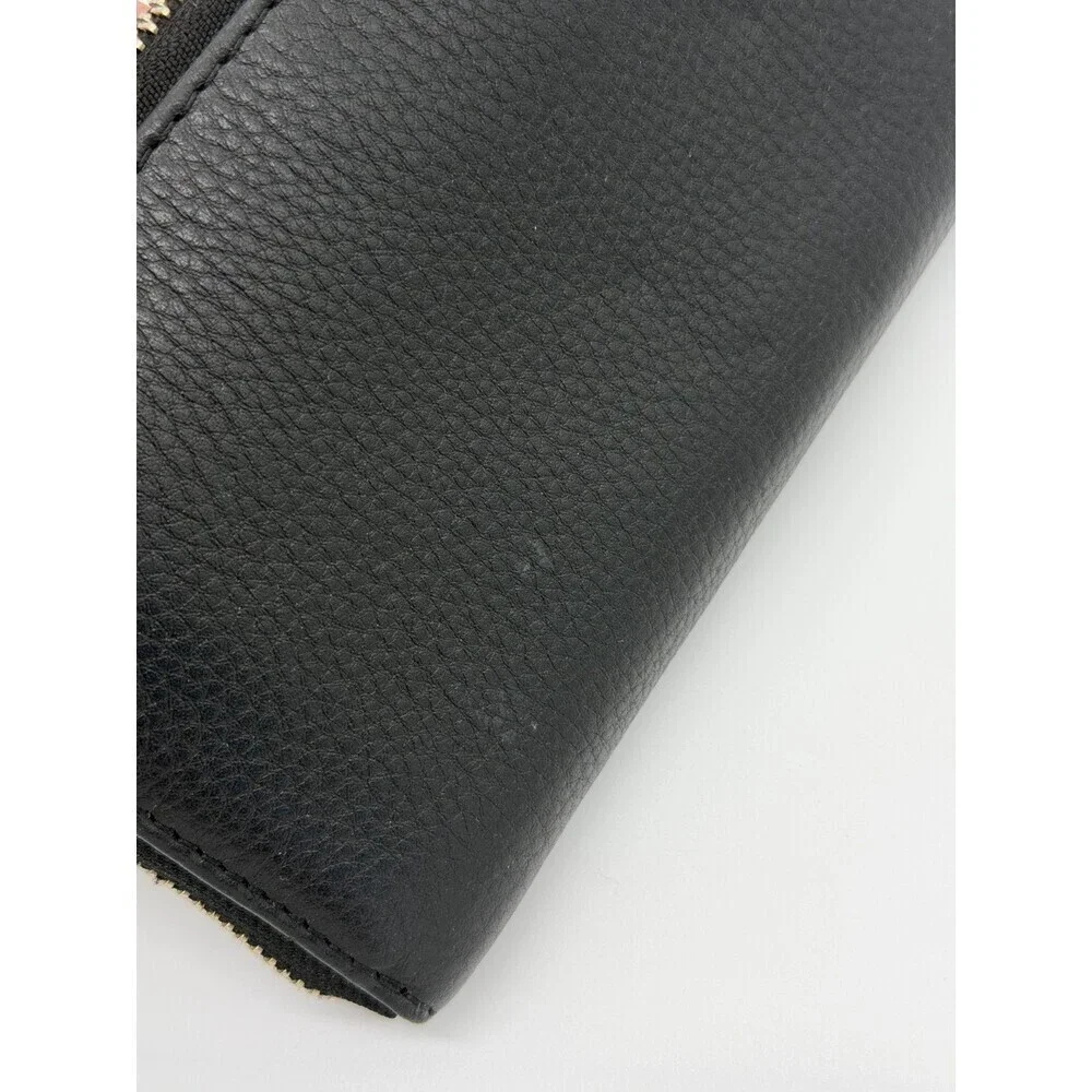 Michael Kors Jet Set Large Travel Continental Black Pebbled Leather Zip Wallet
